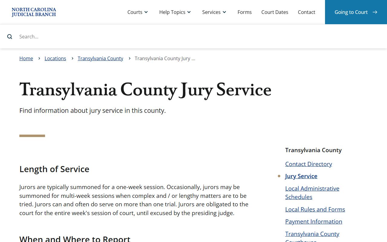 Transylvania County court dockets jury service page