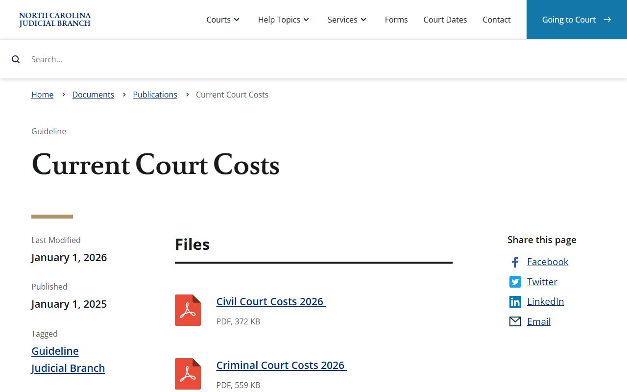 Transylvania County court records current court costs