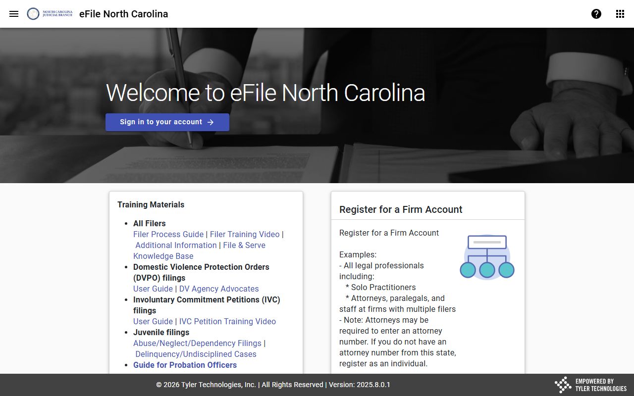 Transylvania County court records File and Serve landing page