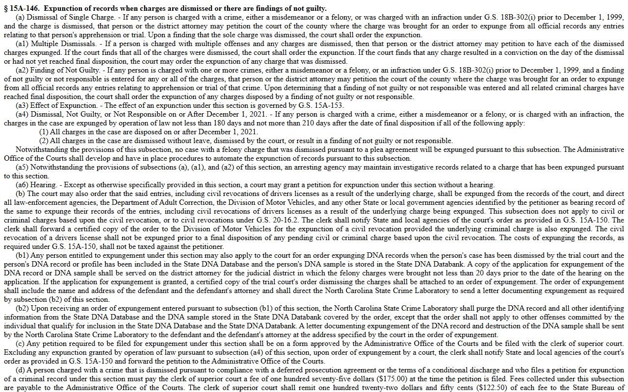 Transylvania County criminal court records dismissal and not guilty expunction statute