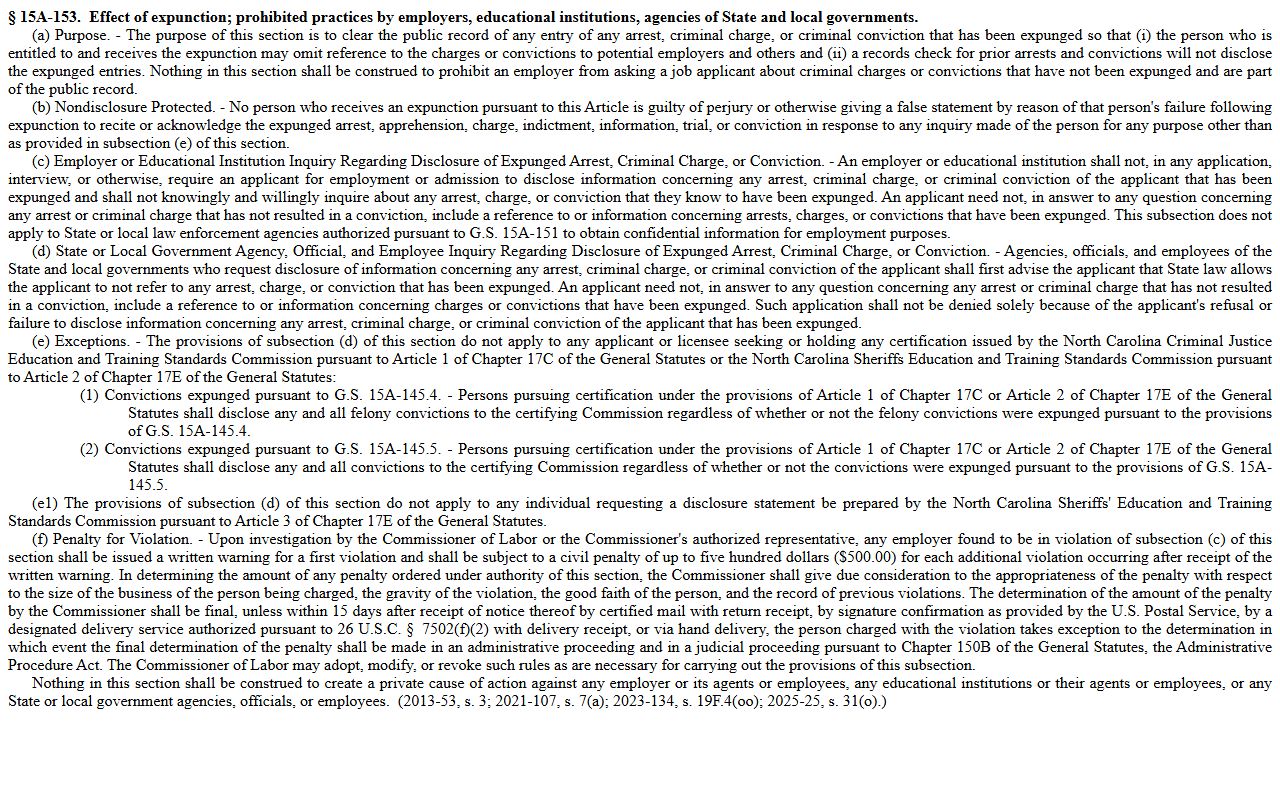 Transylvania County criminal court records effect of expunction statute
