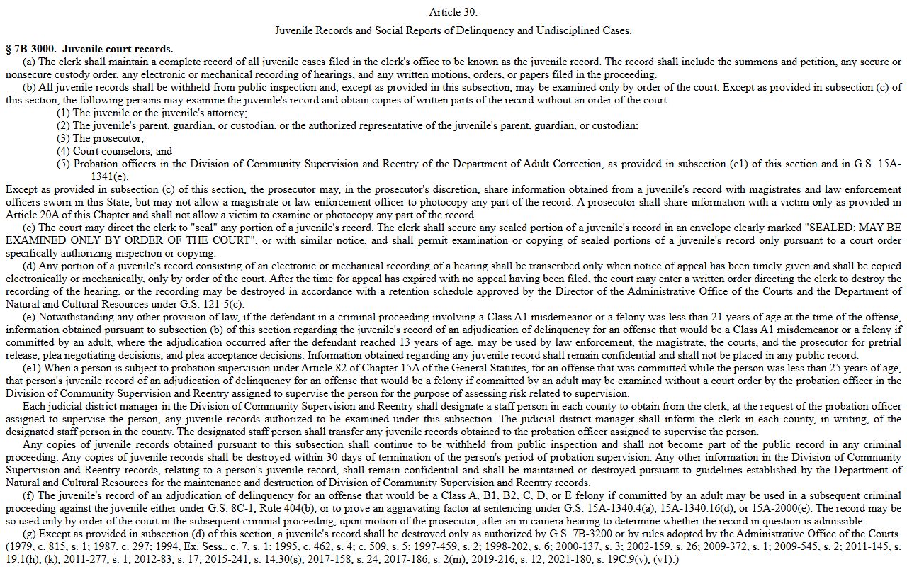 Transylvania County Superior Court juvenile court records statute