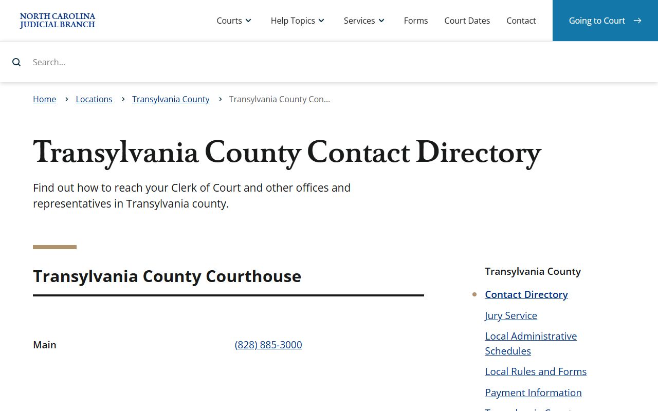 Transylvania County Court records court contact directory