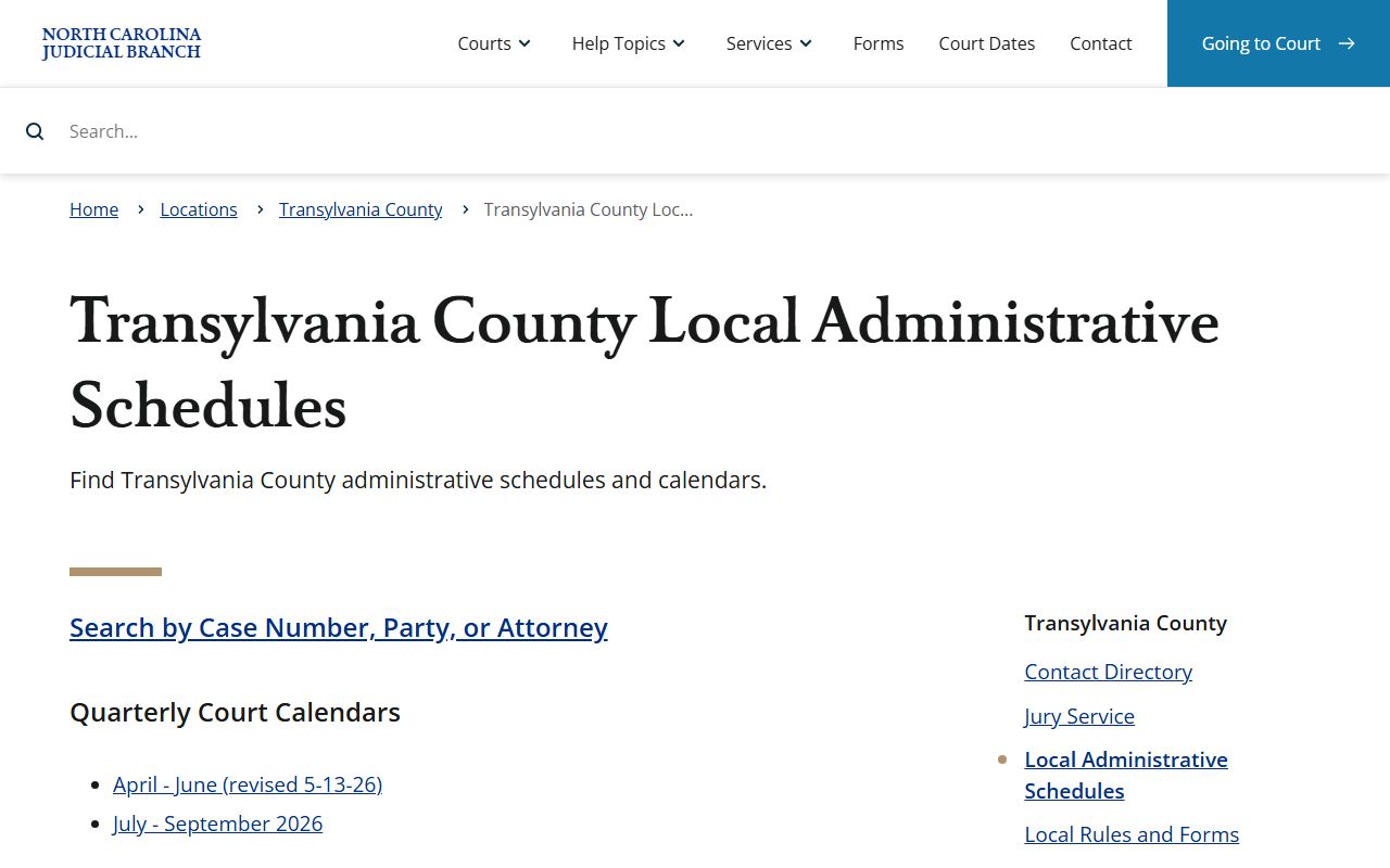 Transylvania County Court records local administrative schedules
