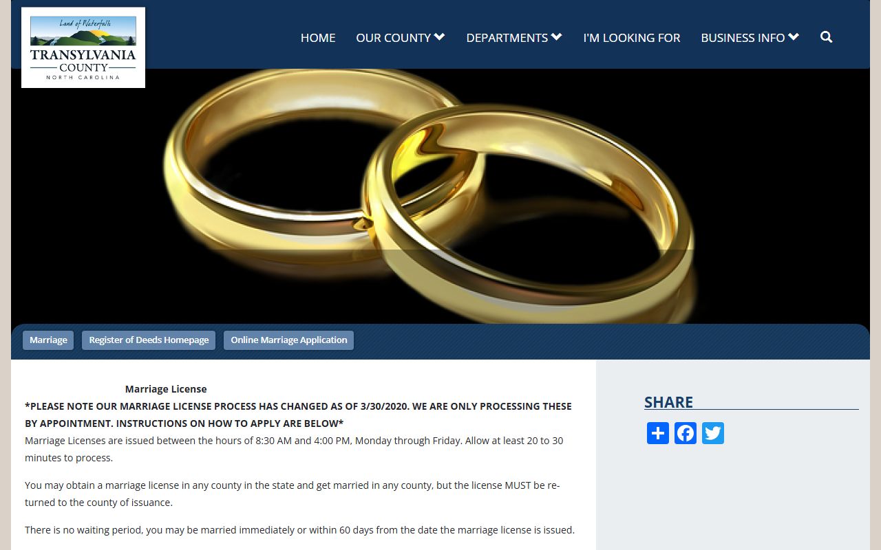 Transylvania County marriage license process page