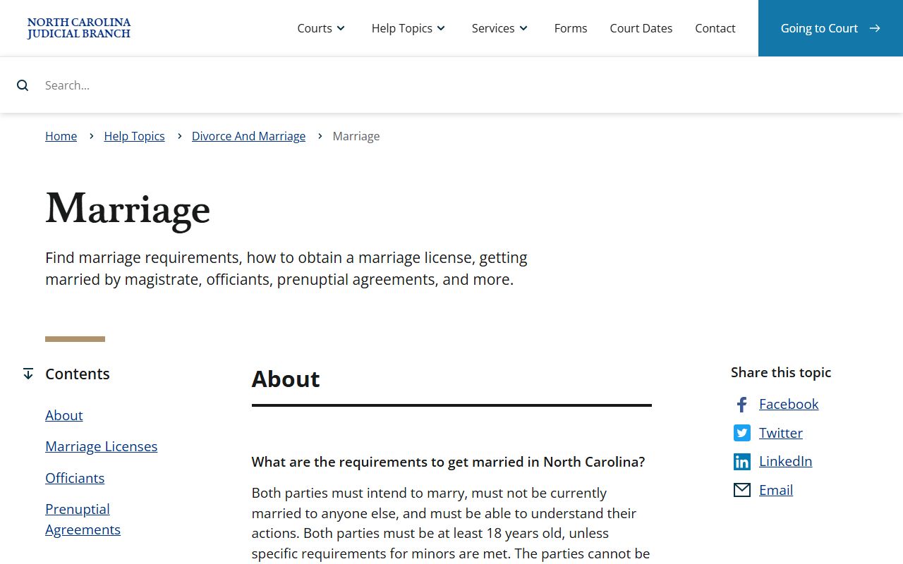 NC Courts marriage help topic