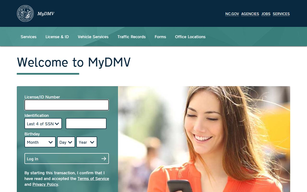 North Carolina MyDMV login portal