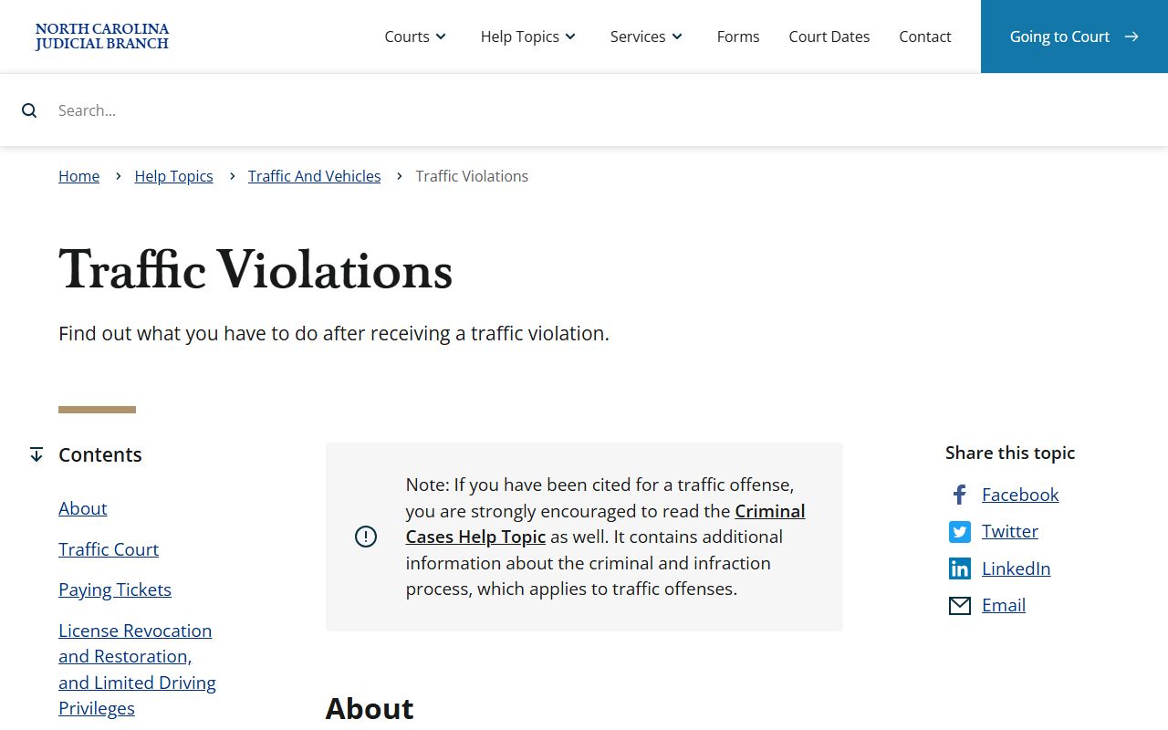 NC Courts traffic violations help topic