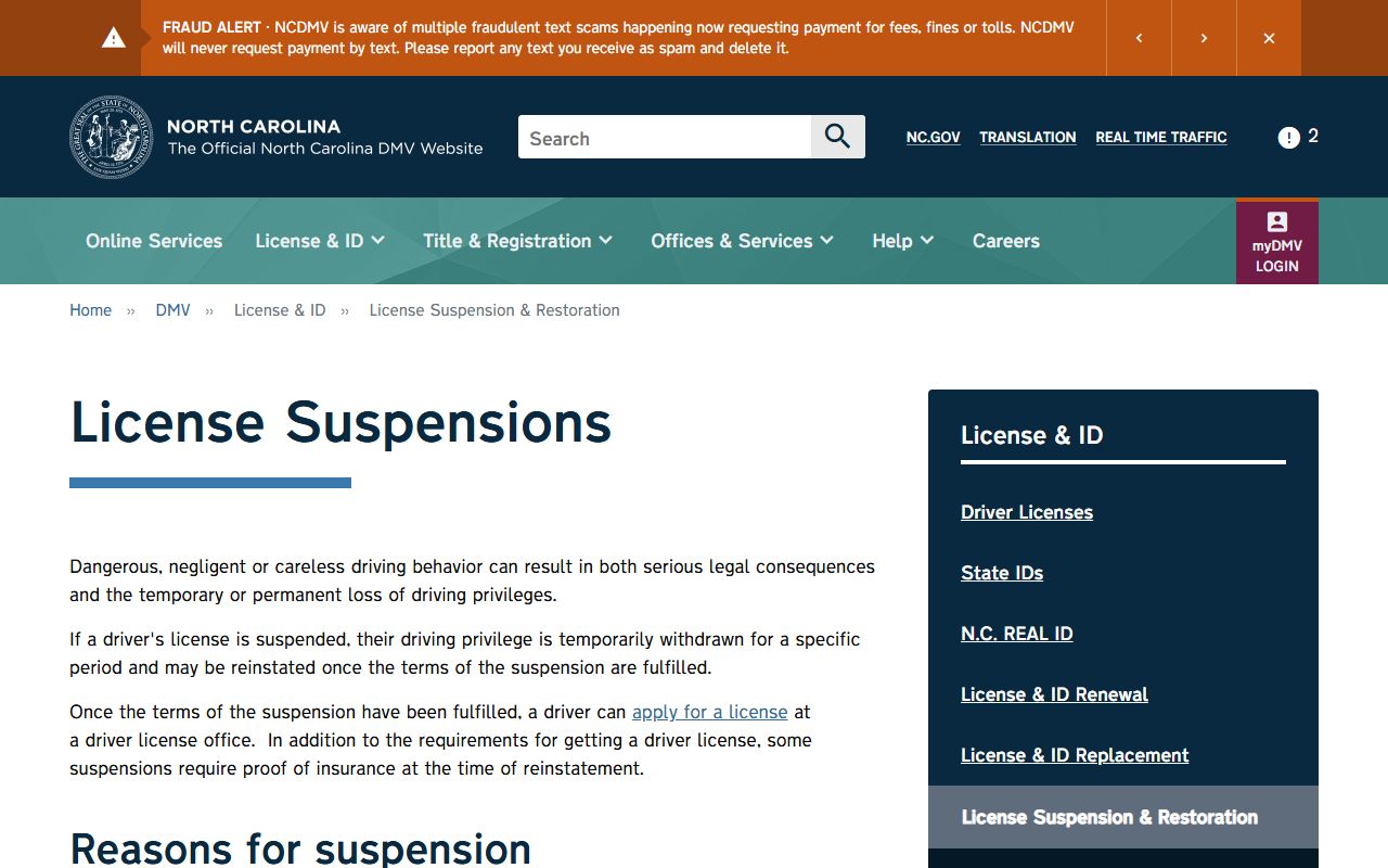 NCDMV license suspension and points information