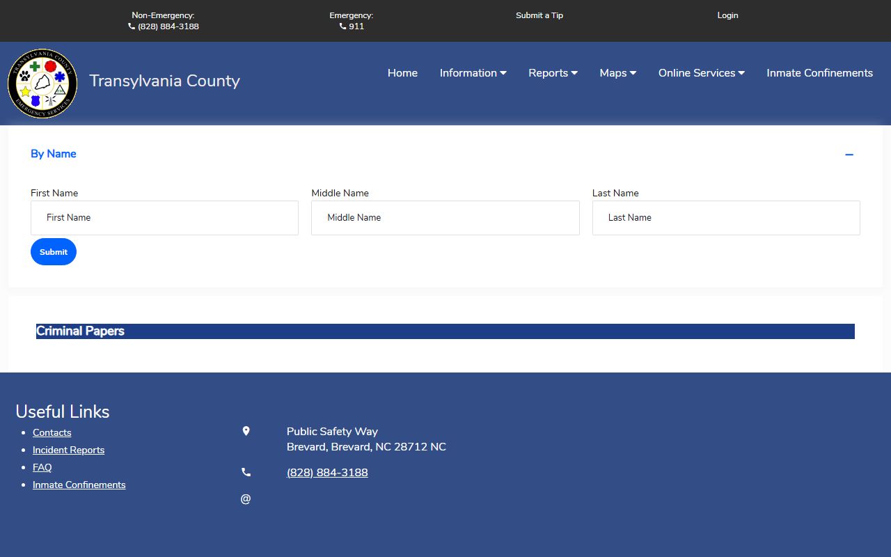 Transylvania County warrant search Citizen Connect Criminal Papers Search
