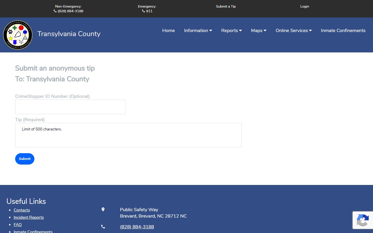 Transylvania County warrant records Citizen Connect tip submission